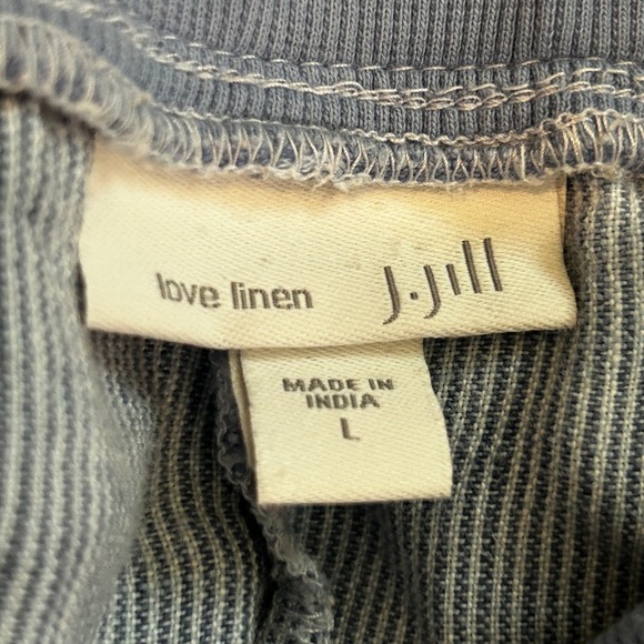 J.Jill Love Linen Pants Size L Blue White Striped Wide Leg Crop Casual Lagenlook - Picture 6 of 8